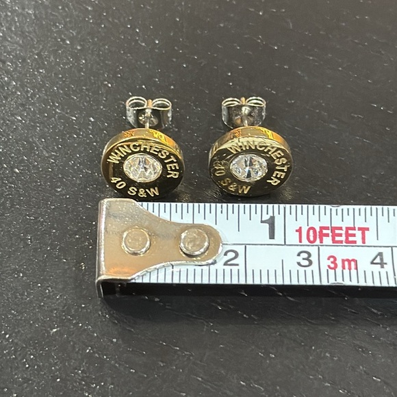 Bullet Earring Studs with Stone Center - Picture 3 of 5